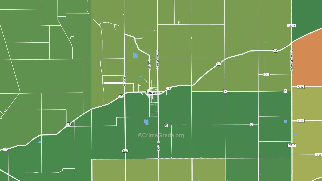 Pandora, OH Map of Burglary Rates