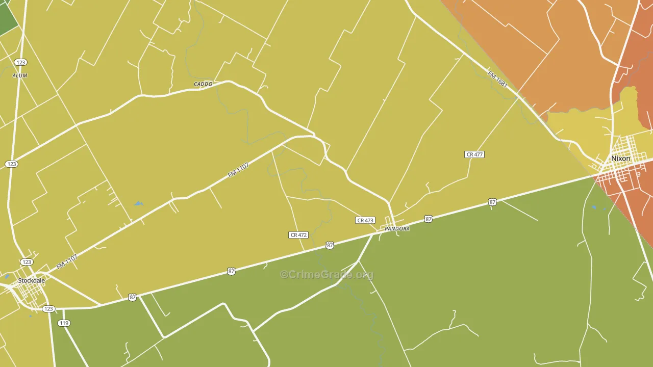 Pandora, TX Map of Burglary Rates
