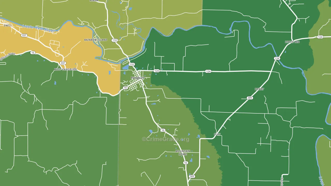 Pangburn, AR Map of Burglary Rates