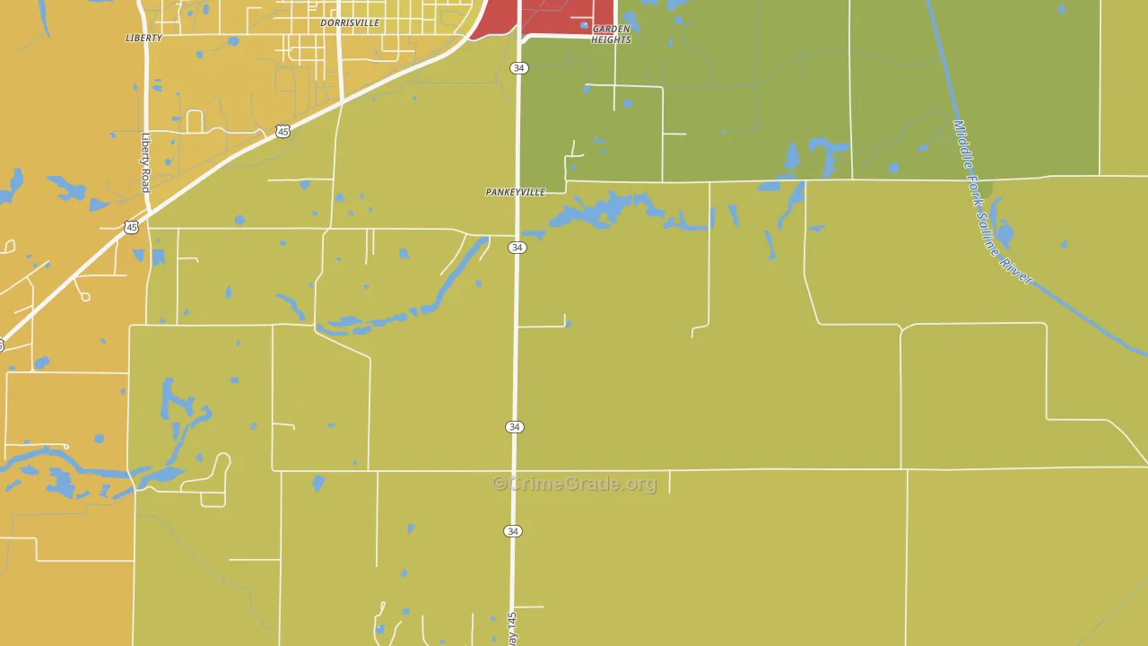 Pankeyville, IL Map of Burglary Rates