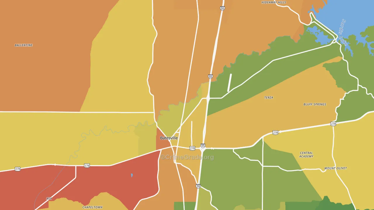 Panola County, MS Map of Burglary Rates