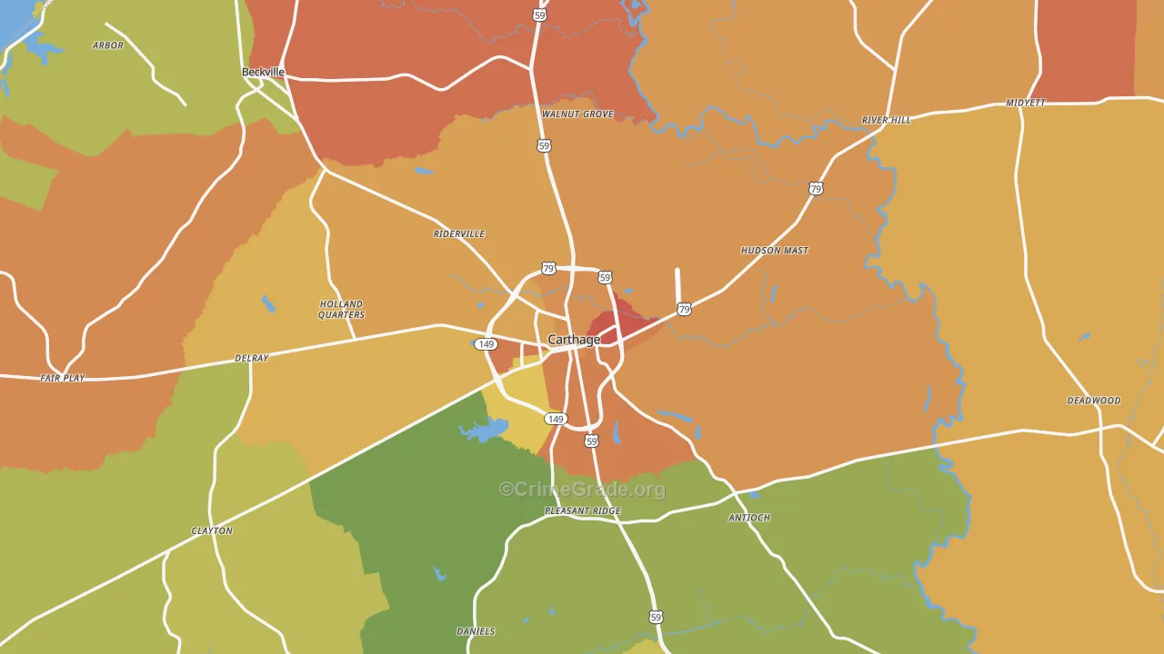 Panola County, TX Map of Burglary Rates