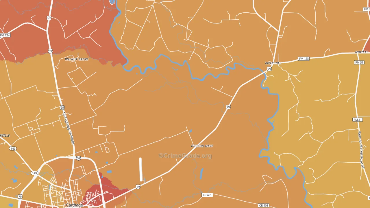 Panola, TX Map of Burglary Rates