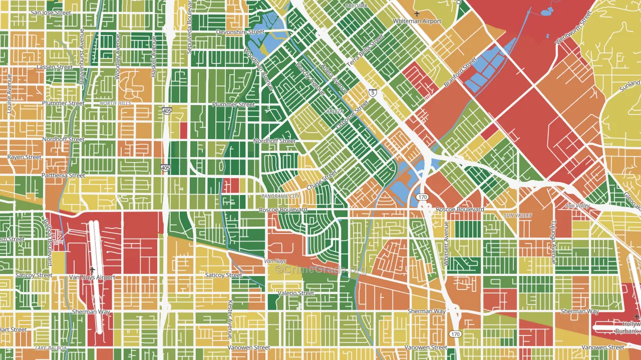 Panorama City, CA Map of Burglary Rates