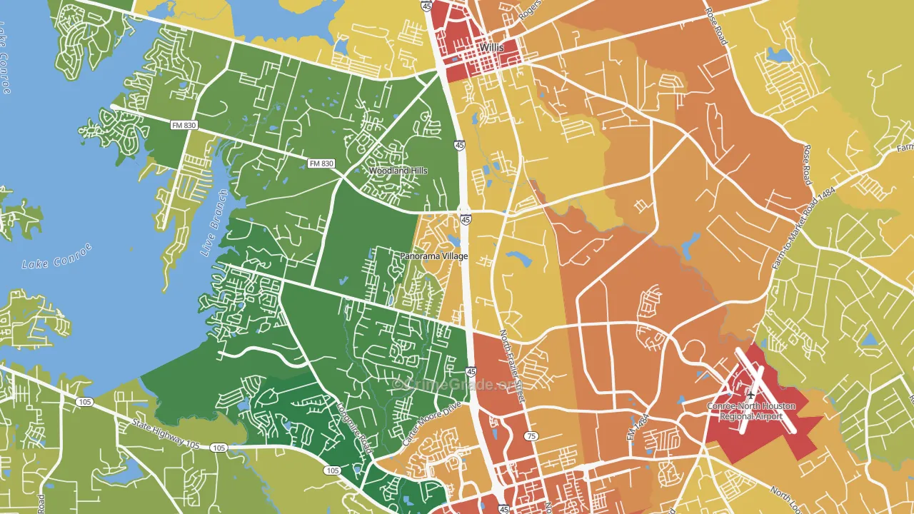 Panorama Village, TX Map of Burglary Rates