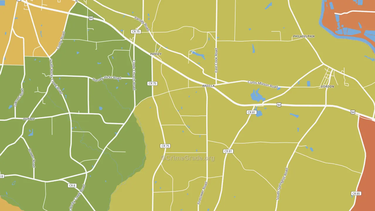 Pansey, AL Map of Burglary Rates