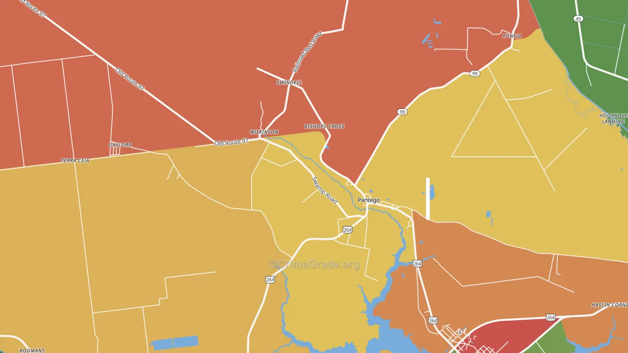 Pantego, NC Map of Burglary Rates