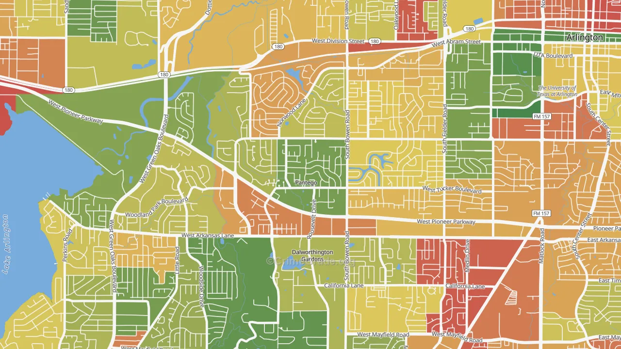Pantego, TX Map of Burglary Rates