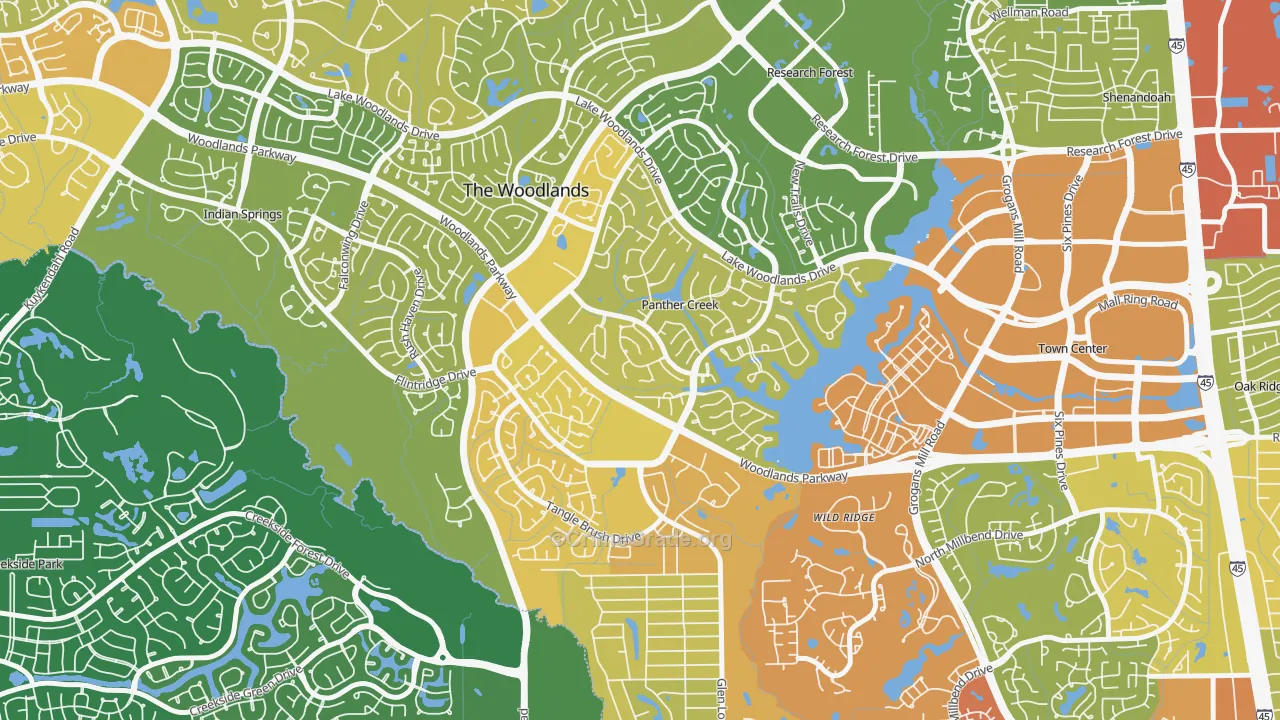 Panther Creek, The Woodlands, TX Map of Burglary Rates