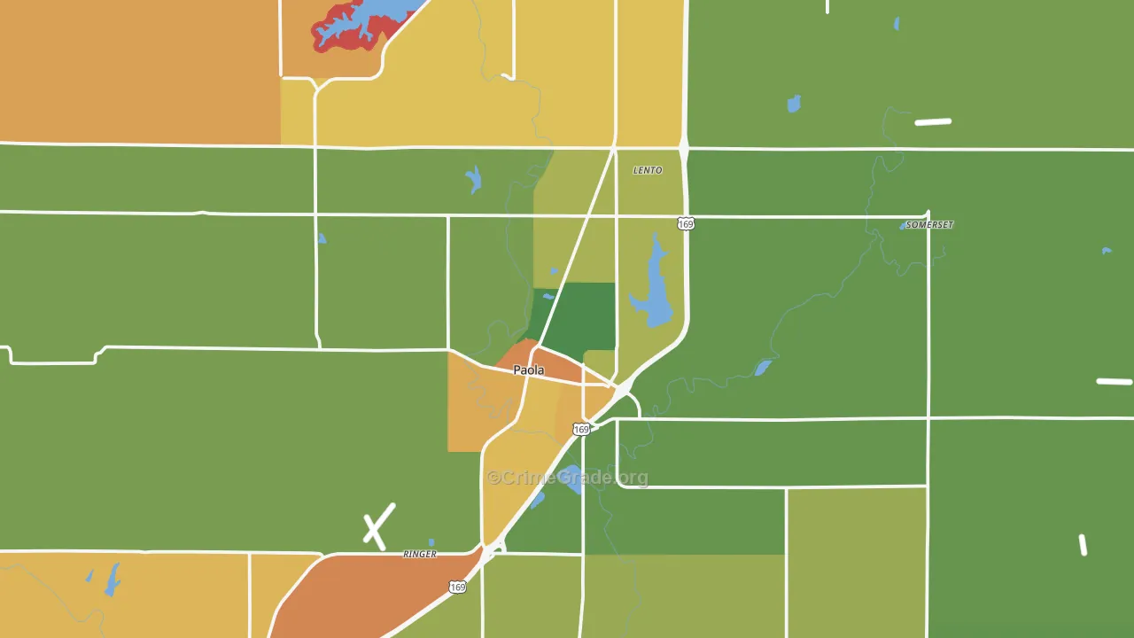 Paola, KS Map of Burglary Rates