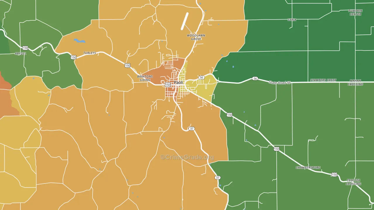 Paoli, IN Map of Burglary Rates