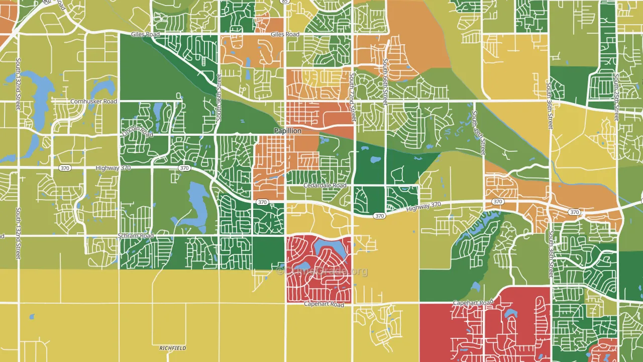 Papillion, NE Map of Burglary Rates