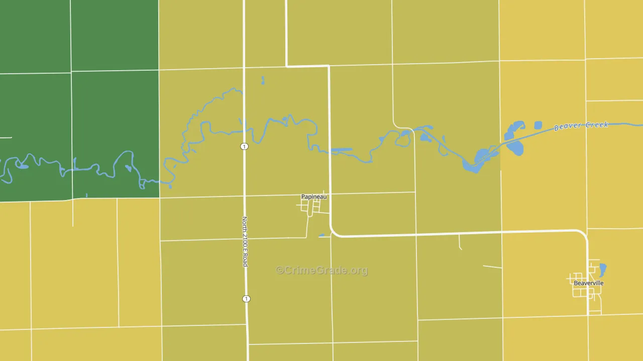Papineau, IL Map of Burglary Rates