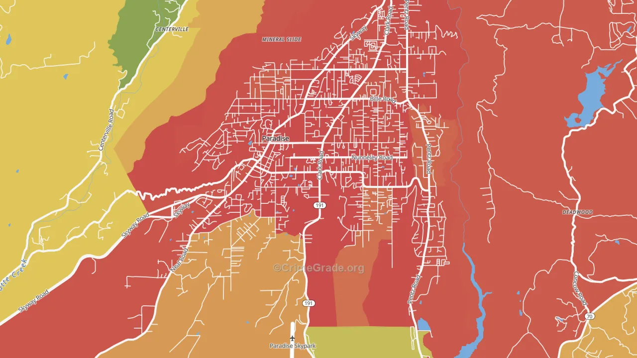 Paradise, CA Map of Burglary Rates