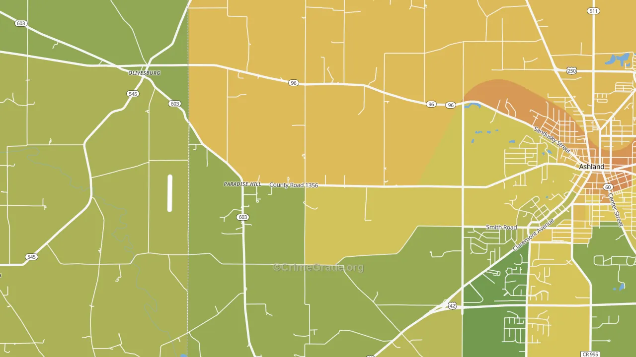 Paradise Hill, OH Map of Burglary Rates