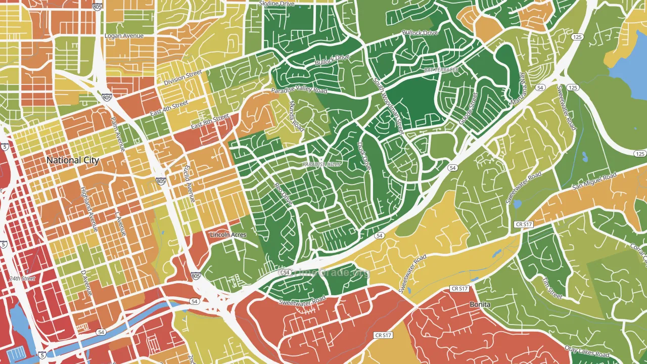 Paradise Hills, San Diego, CA Map of Burglary Rates