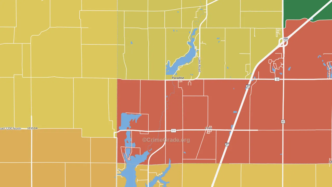 Paradise, IL Map of Burglary Rates