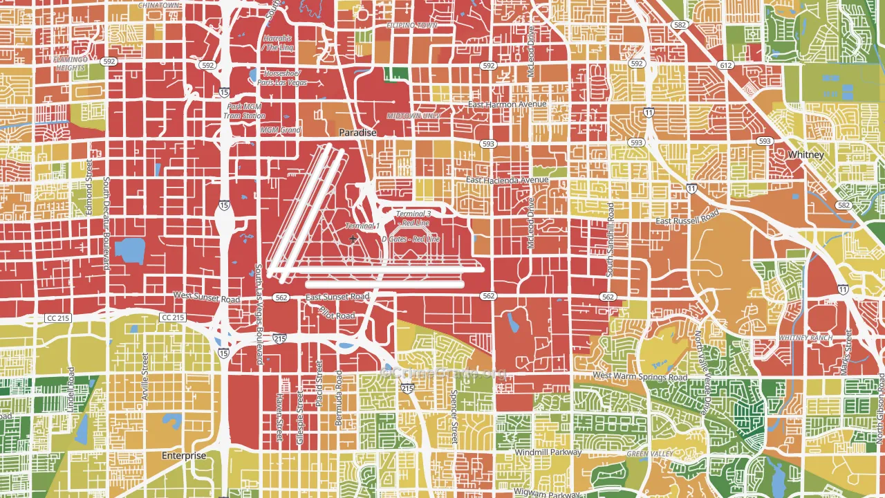 Paradise, Las Vegas, NV Map of Burglary Rates