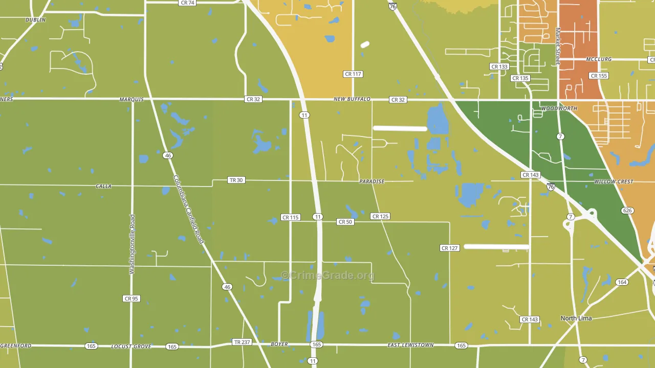 Paradise, OH Map of Burglary Rates