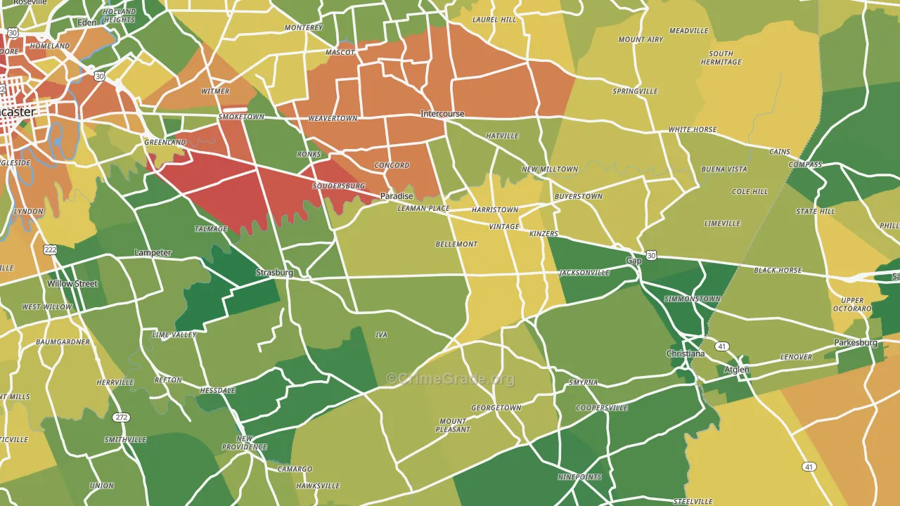 Paradise, PA Map of Burglary Rates