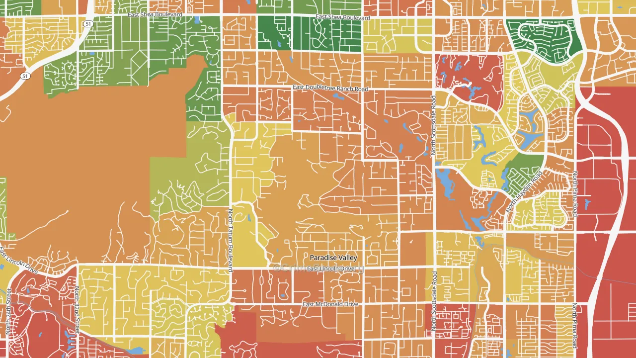 Paradise Valley, AZ Map of Burglary Rates