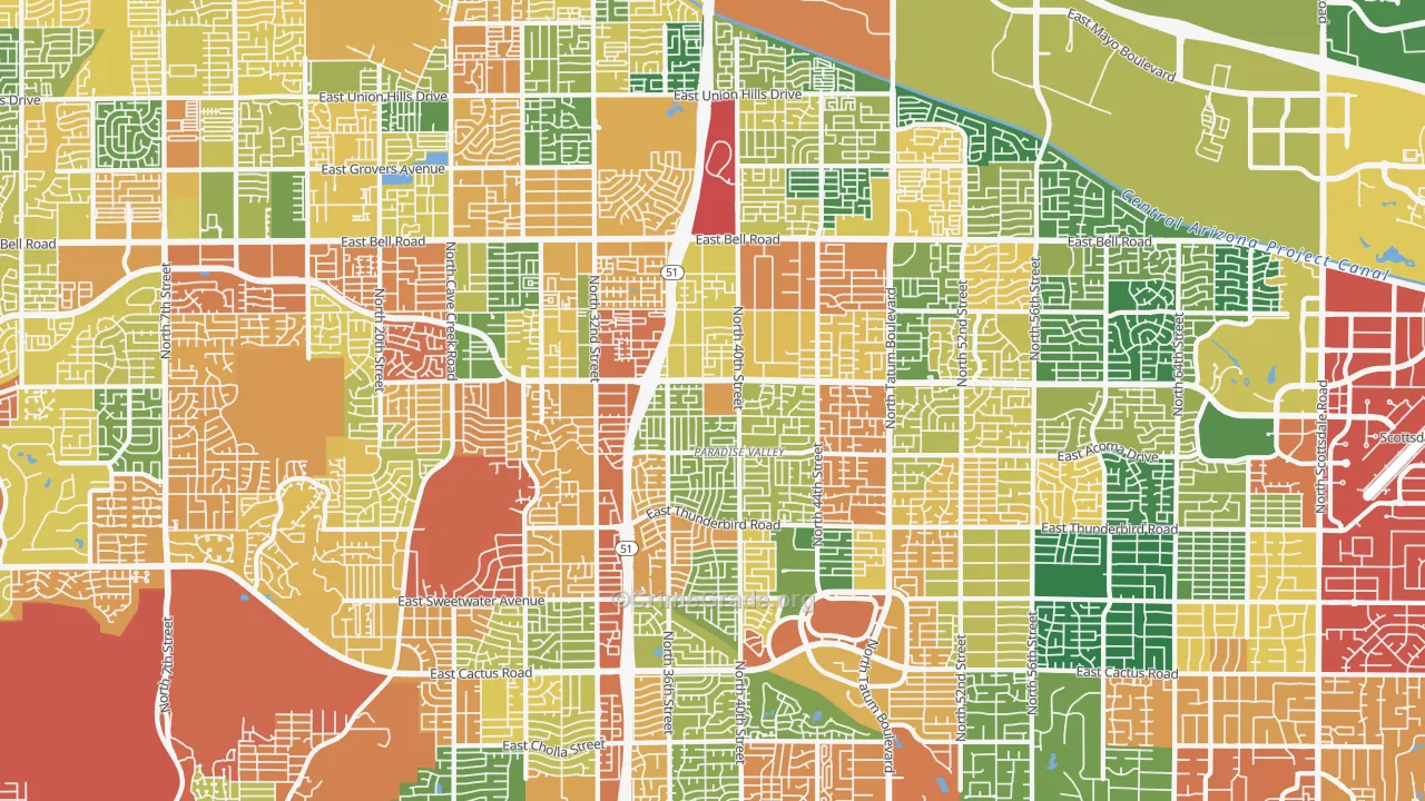 Paradise Valley, Phoenix, AZ Map of Burglary Rates