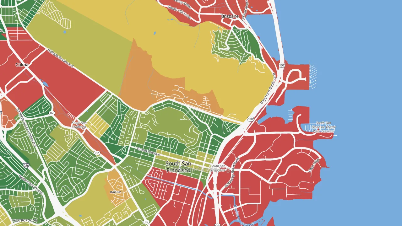 Paradise Valley, South San Francisco, CA Map of Burglary Rates