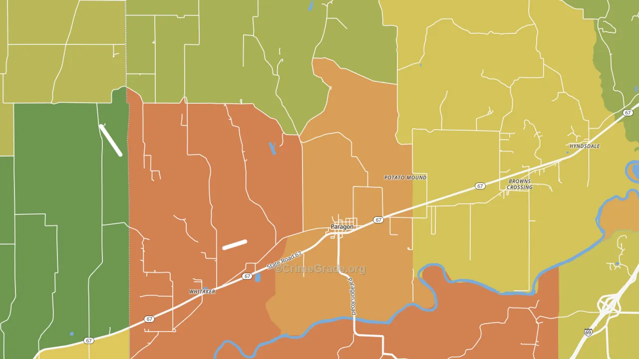 Paragon, IN Map of Burglary Rates