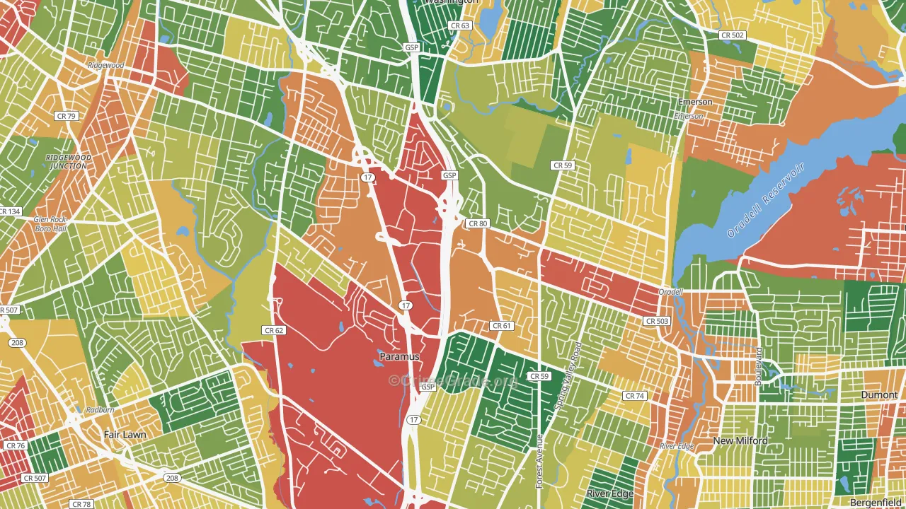 Paramus, NJ Map of Burglary Rates