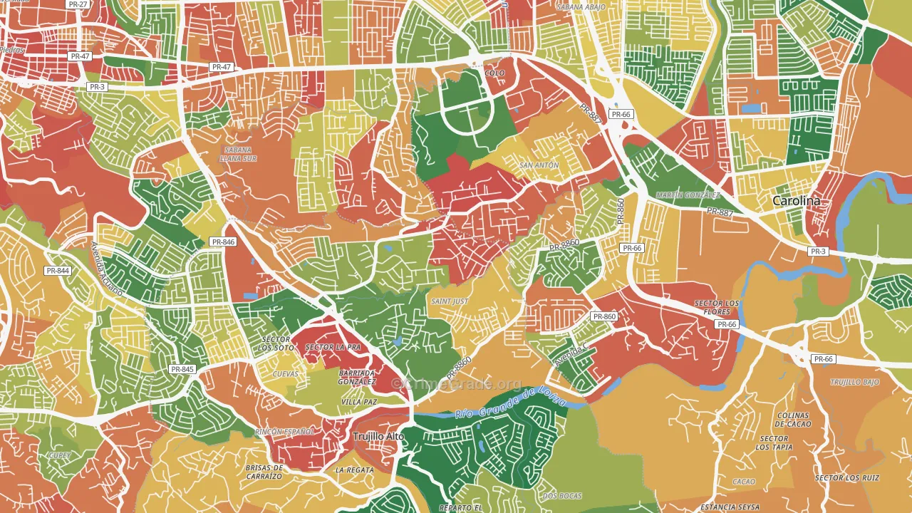Parcelas Saint Just, Trujillo Alto, PR Map of Burglary Rates
