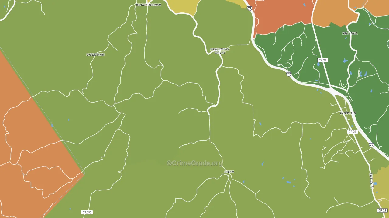 Parchment Valley, WV Map of Burglary Rates
