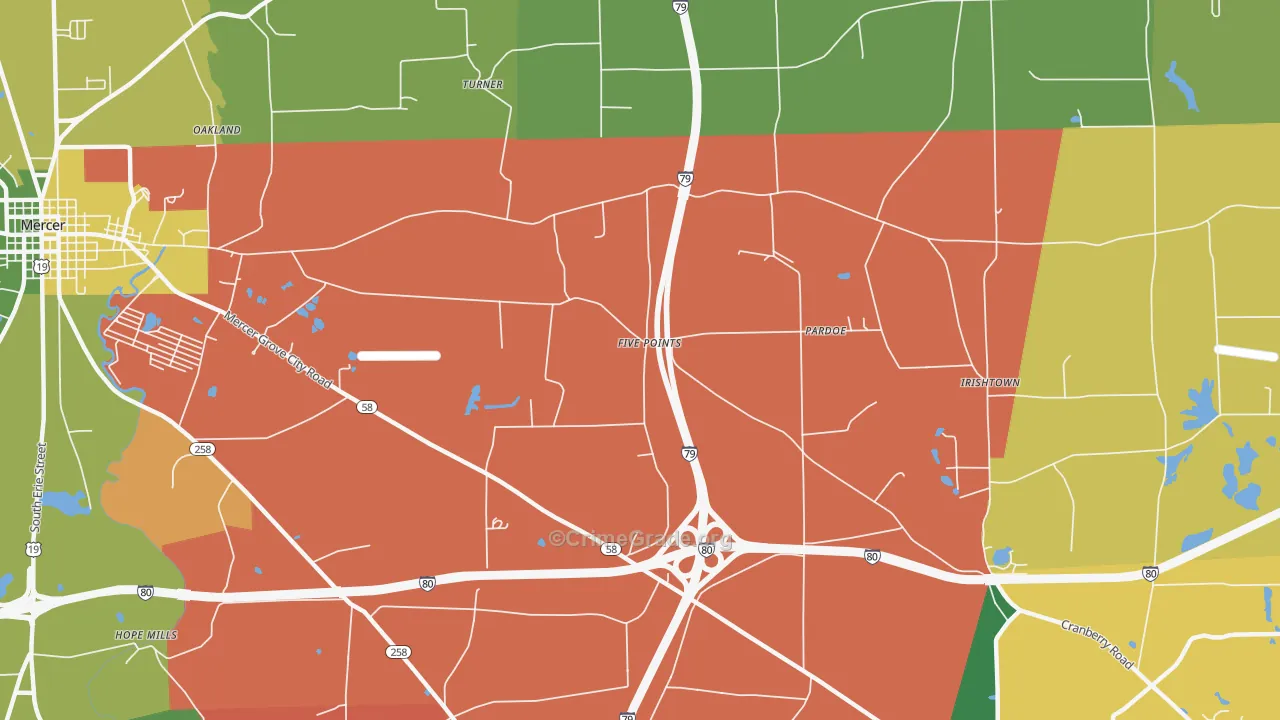 Pardoe, PA Map of Burglary Rates