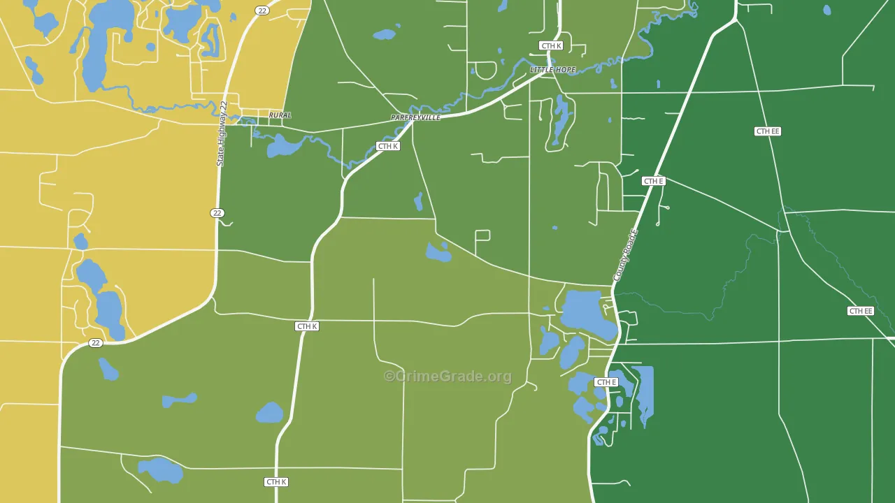 Parfreyville, WI Map of Burglary Rates