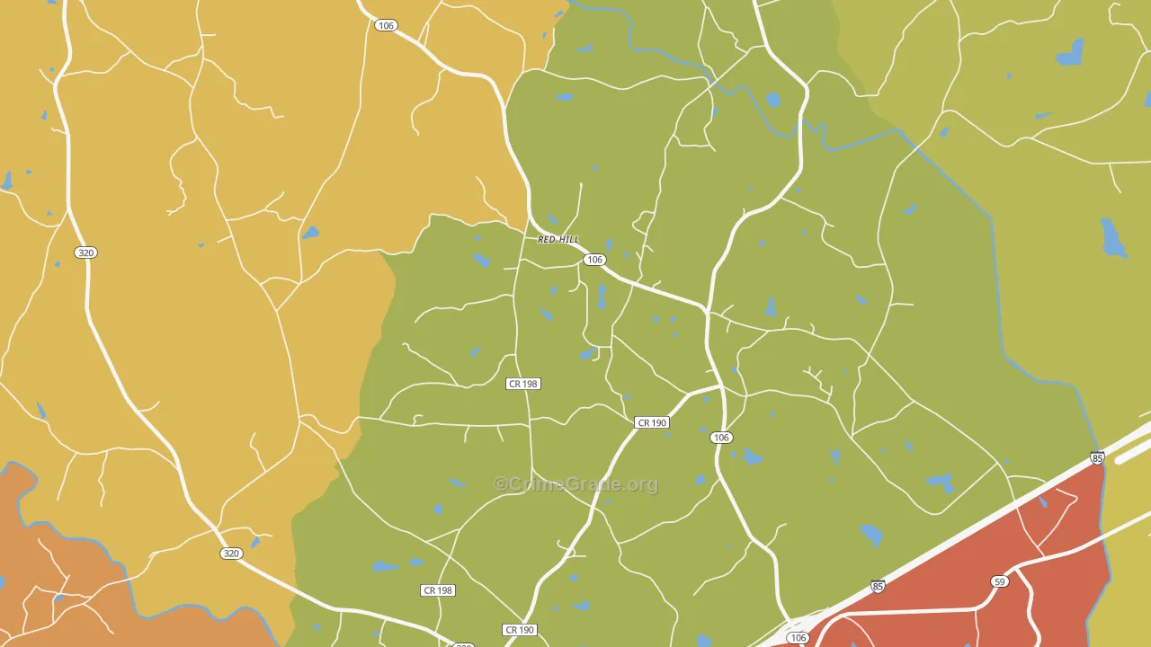 Parhams, GA Map of Burglary Rates