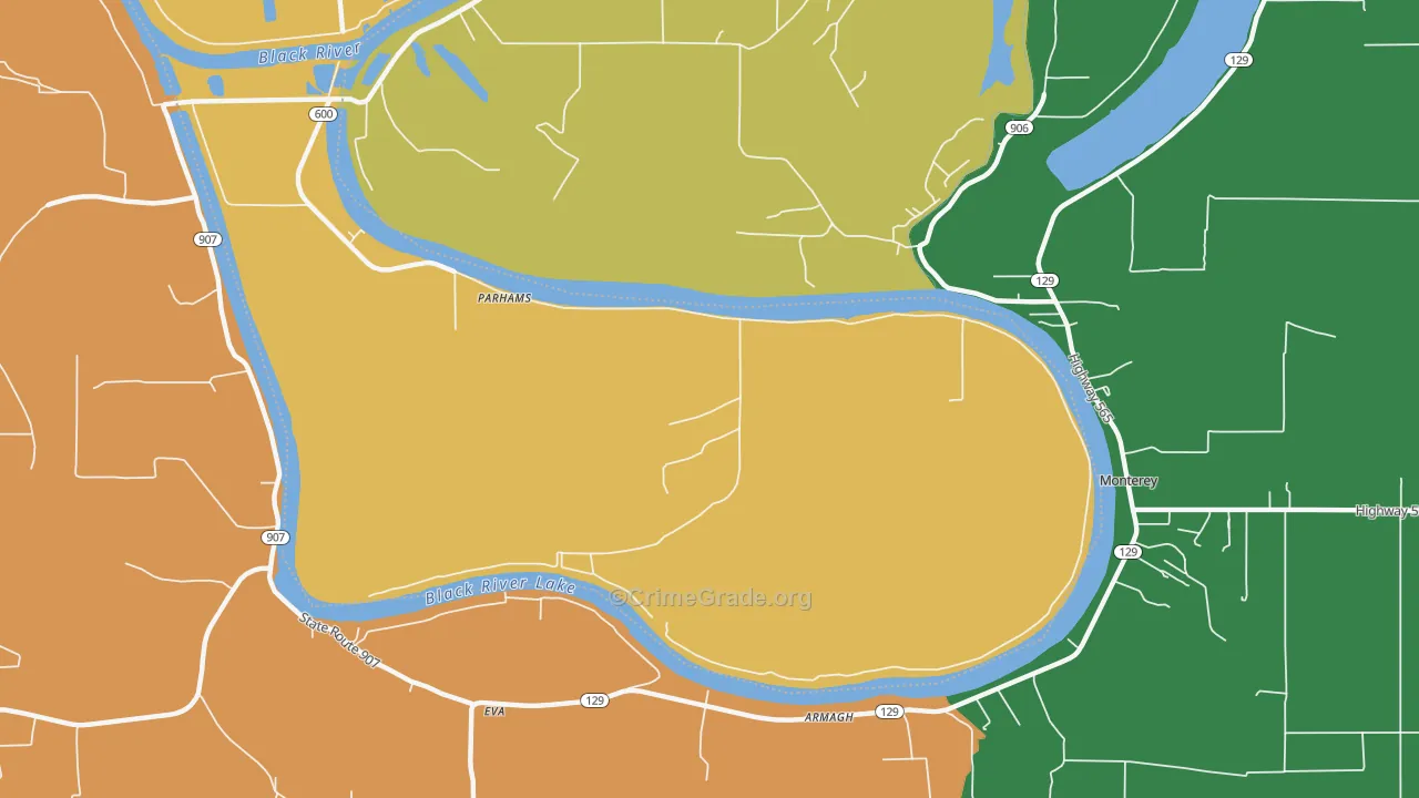 Parhams, LA Map of Burglary Rates