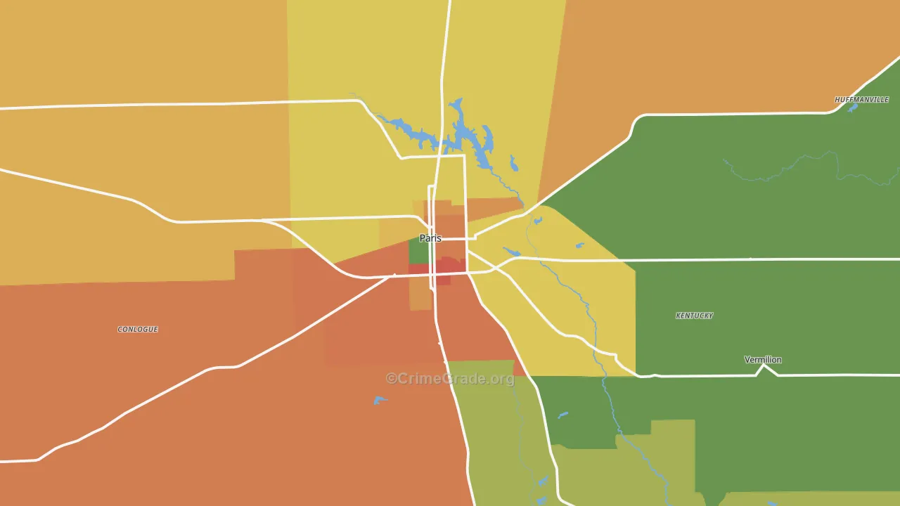Paris, IL Map of Burglary Rates