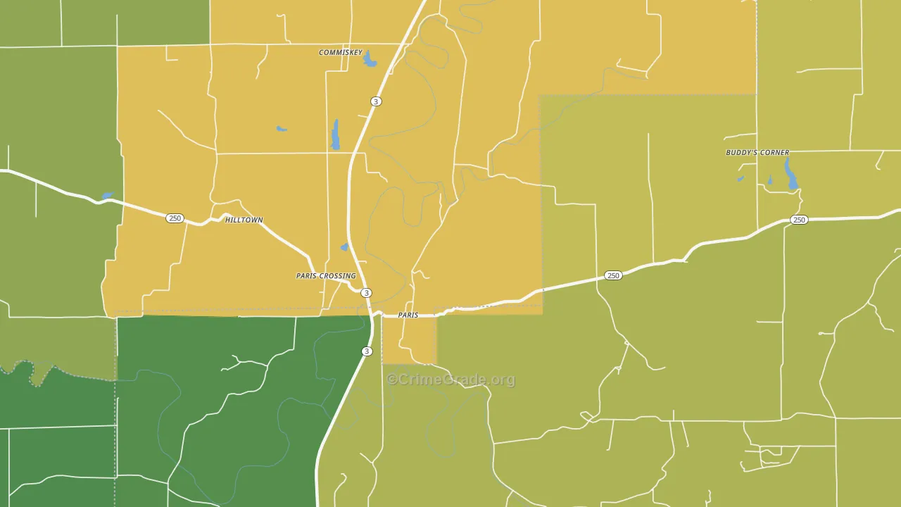 Paris, IN Map of Burglary Rates