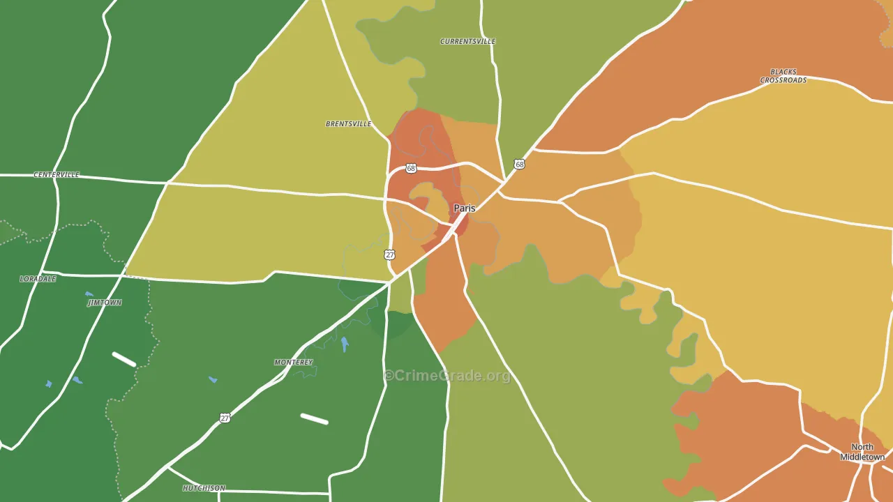 Paris, KY Map of Burglary Rates