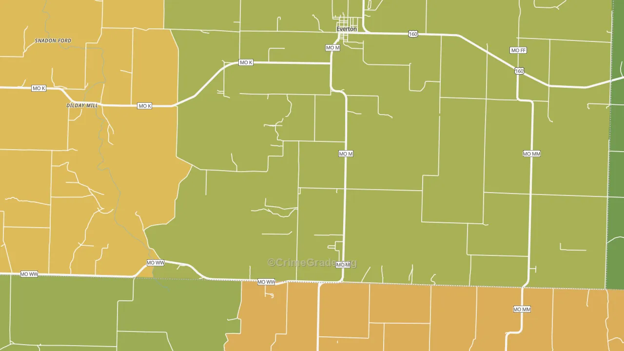 Paris Springs, MO Map of Burglary Rates