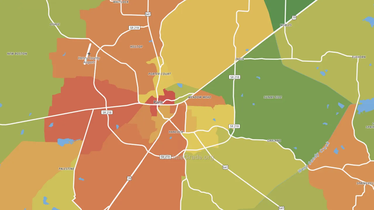 Paris, TN Map of Burglary Rates