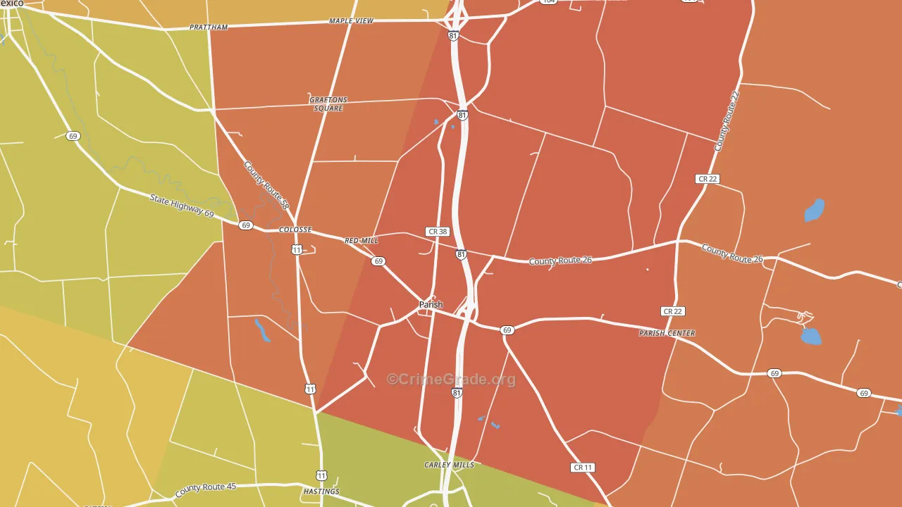 Parish, NY Map of Burglary Rates