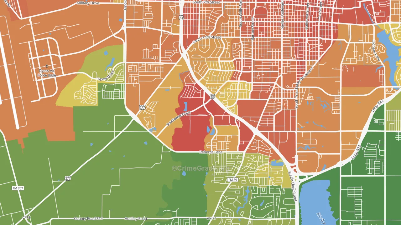 Park Central Area, Abilene, TX Map of Burglary Rates