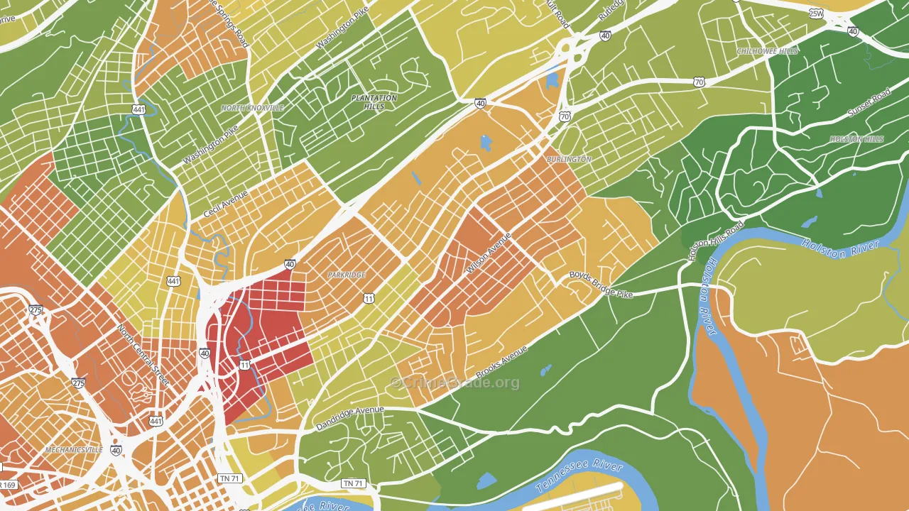 Park City, Knoxville, TN Map of Burglary Rates