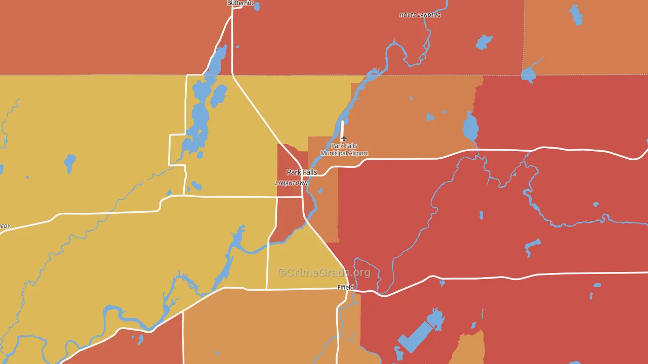 Park Falls, WI Map of Burglary Rates