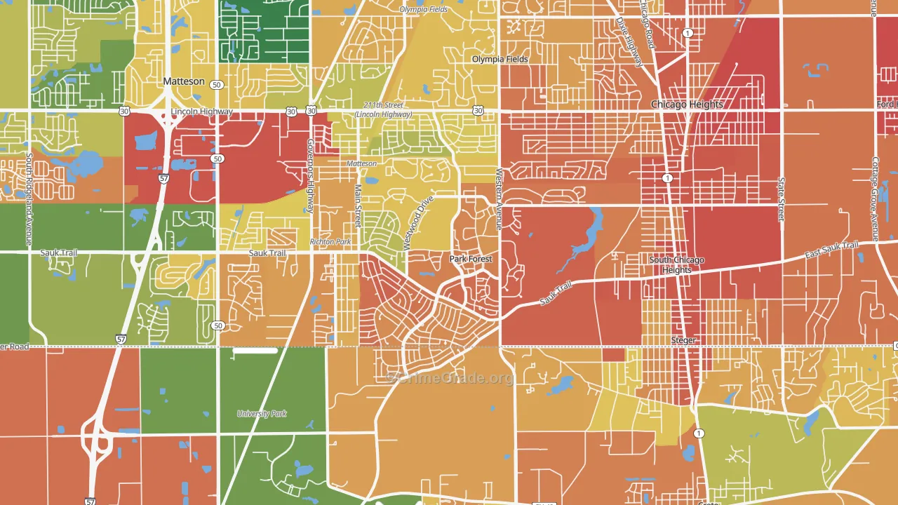 Park Forest, IL Map of Burglary Rates
