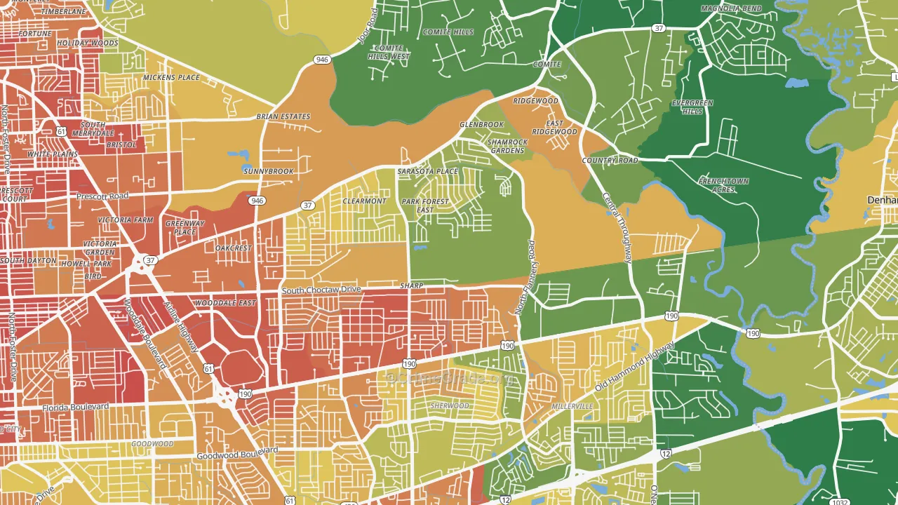 Park Forest-Louisiana North, Baton Rouge, LA Map of Burglary Rates