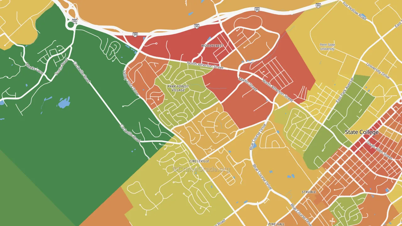 Park Forest Village, PA Map of Burglary Rates