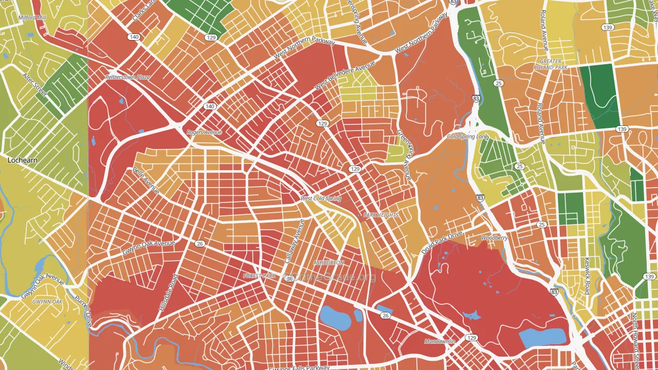 Park Heights, Baltimore, MD Map of Burglary Rates
