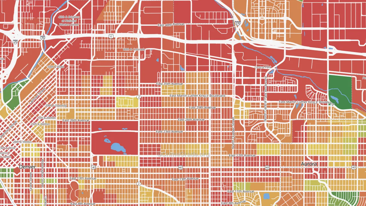 Park Hill, Denver, CO Map of Burglary Rates