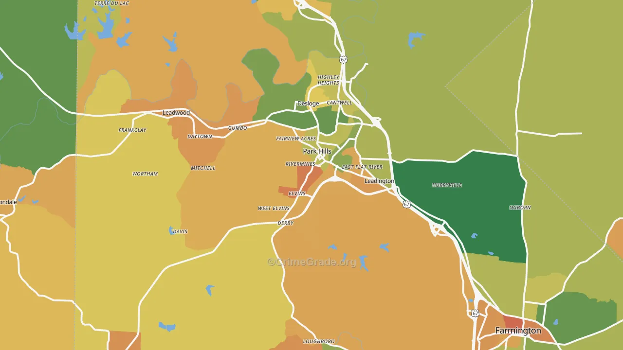 Park Hills, MO Map of Burglary Rates